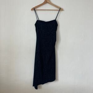 Vintage 90s Y2K – Navy Blue Sparkle Asymmetrical Midi Slip Dress
